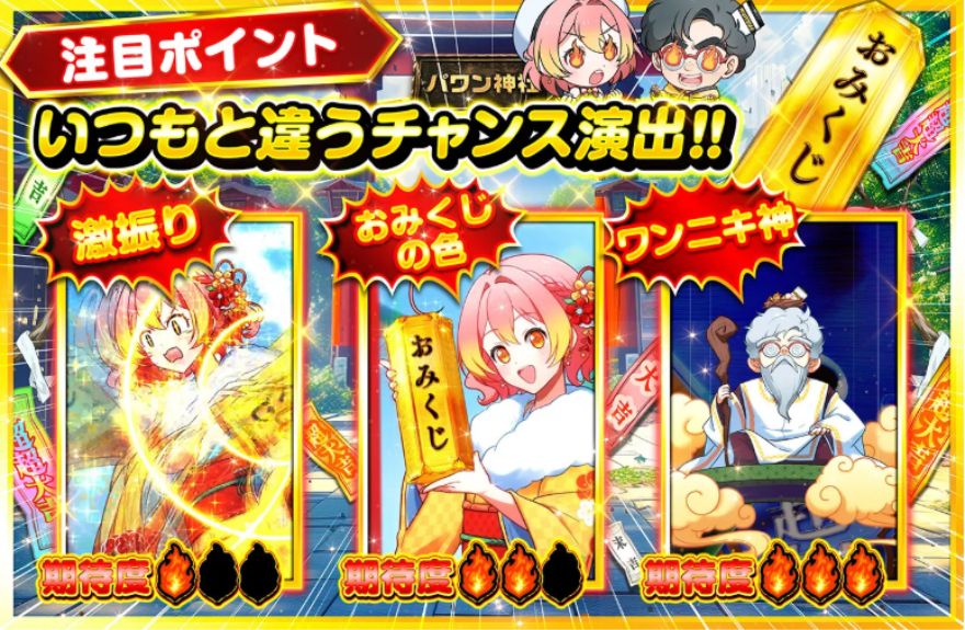 オリパワンのおみくじ演出のチャンスアップ演出を示す画像