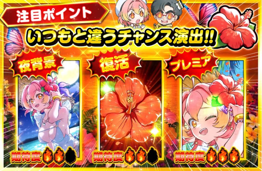 オリパワンのハイビスカス演出のチャンスアップ演出を示す画像