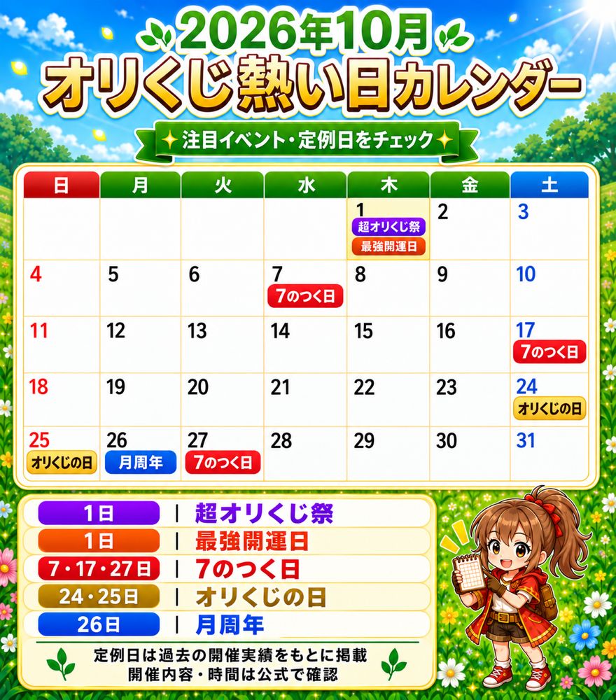2026年10月のオリくじ熱い日イベントカレンダー