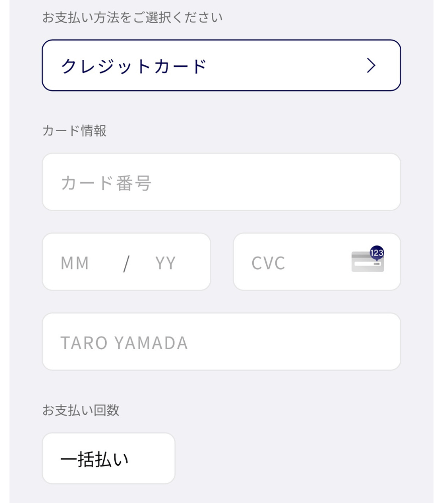 クレジットカード支払い画面