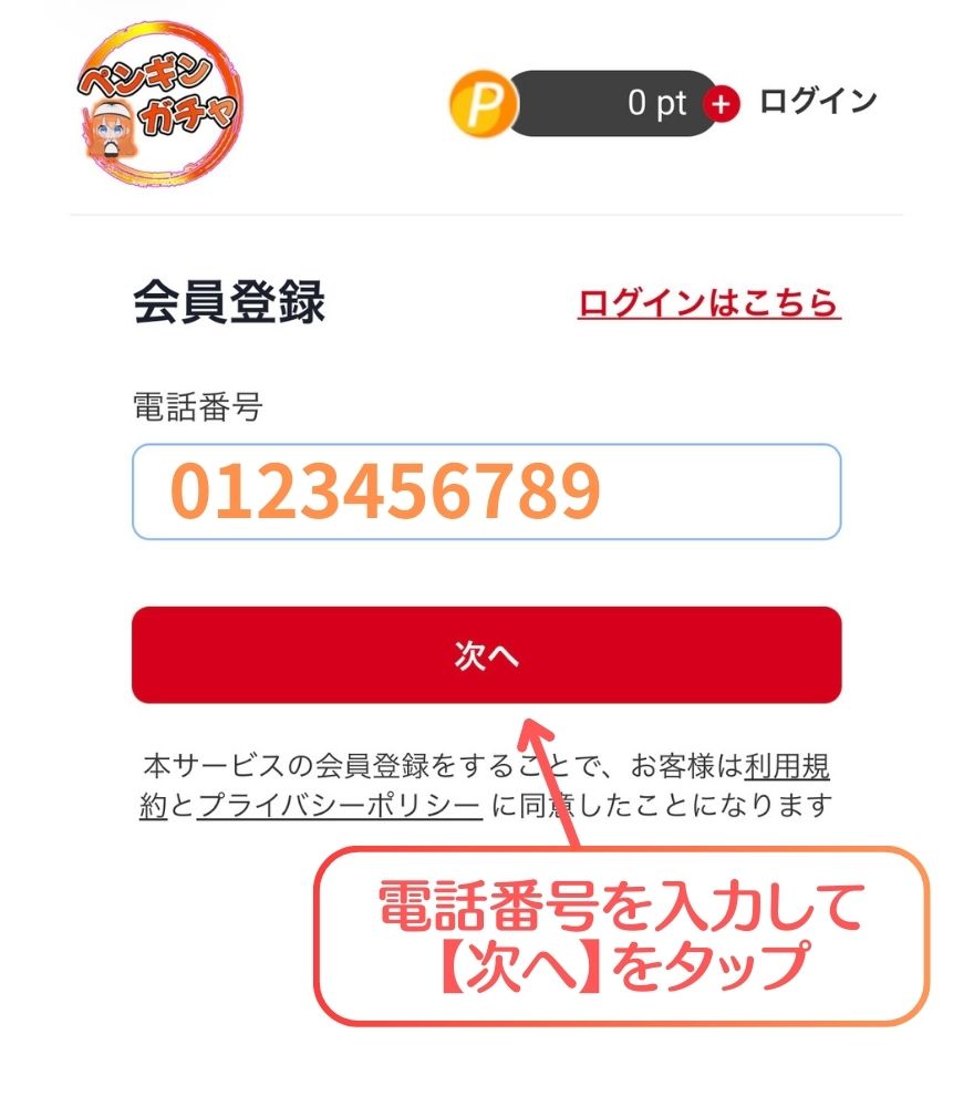 ペンギンガチャ新規登録手順3