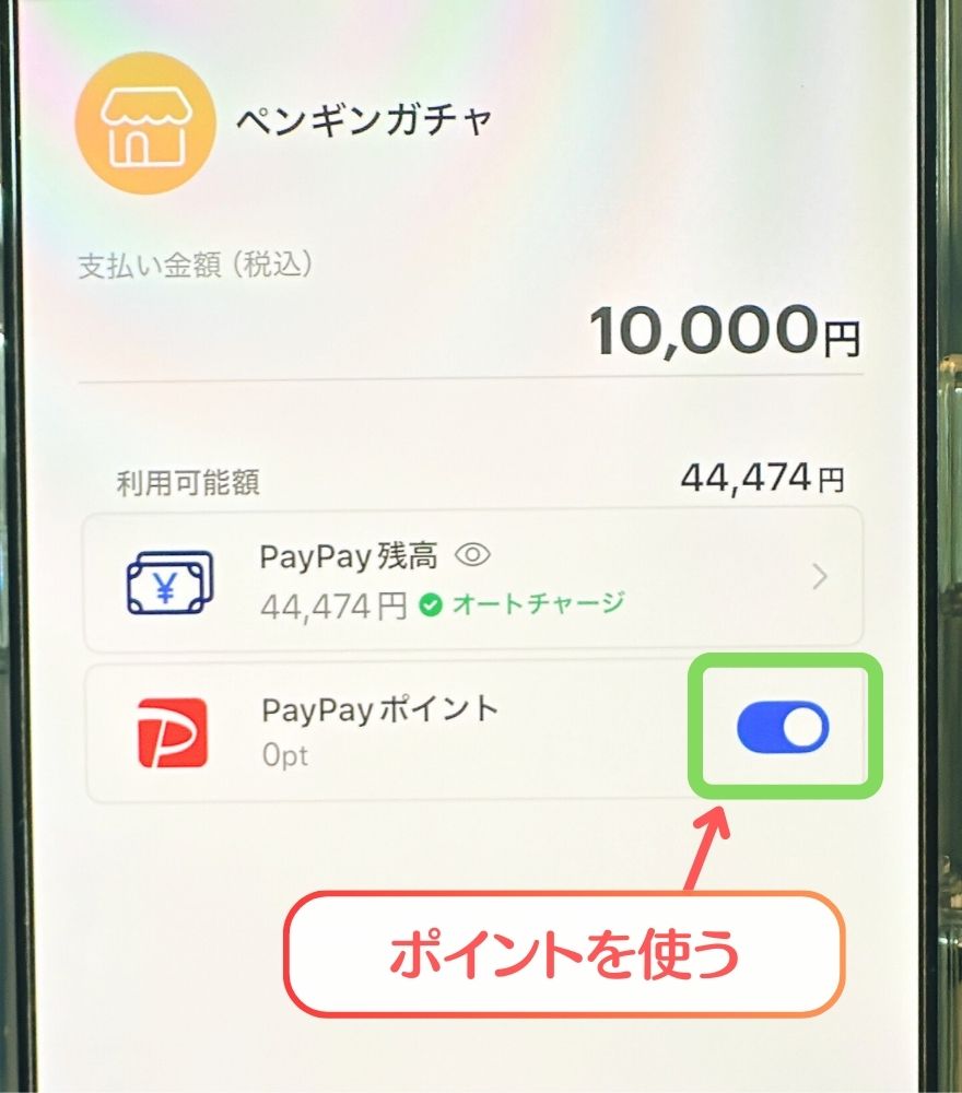 PayPayポイントの支払い画面