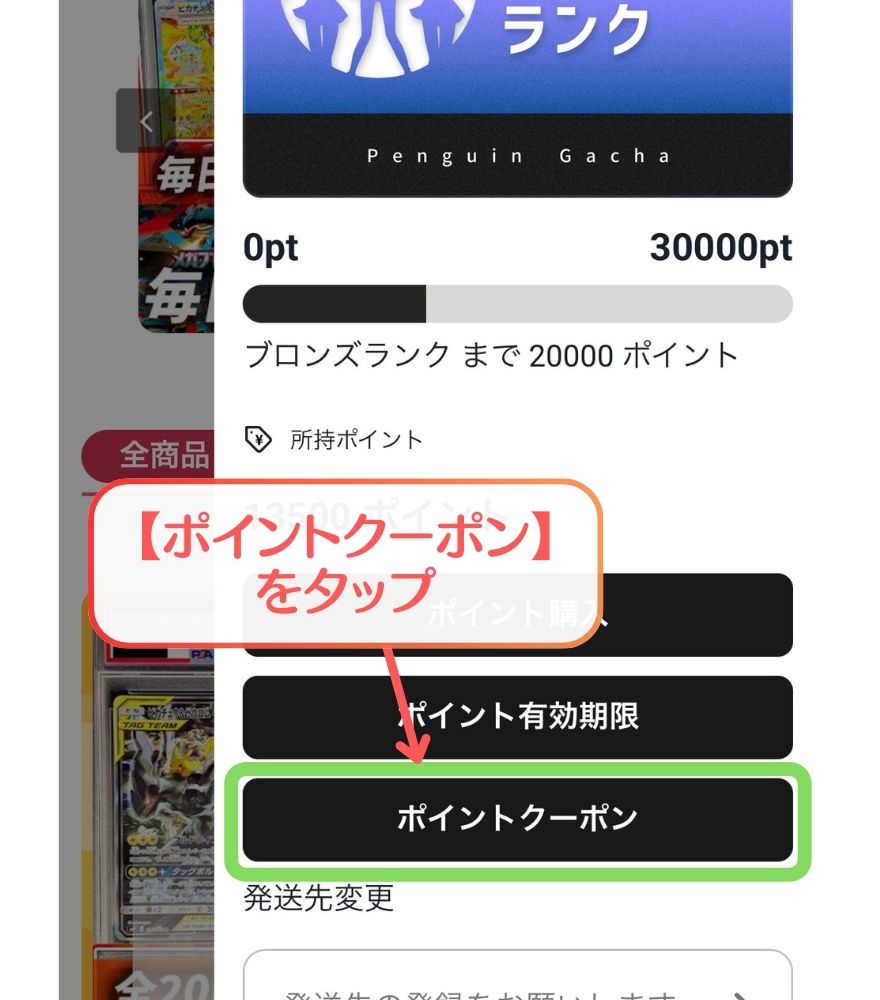 ペンギンガチャのクーポンコード利用手順2