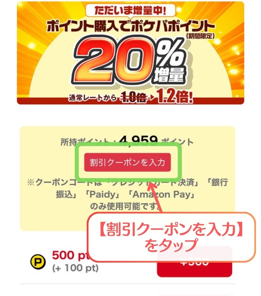 ポケパ365クーポンコード入力画面2