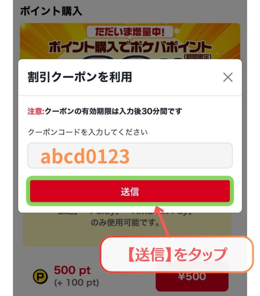 ポケパ365クーポンコード入力画面3