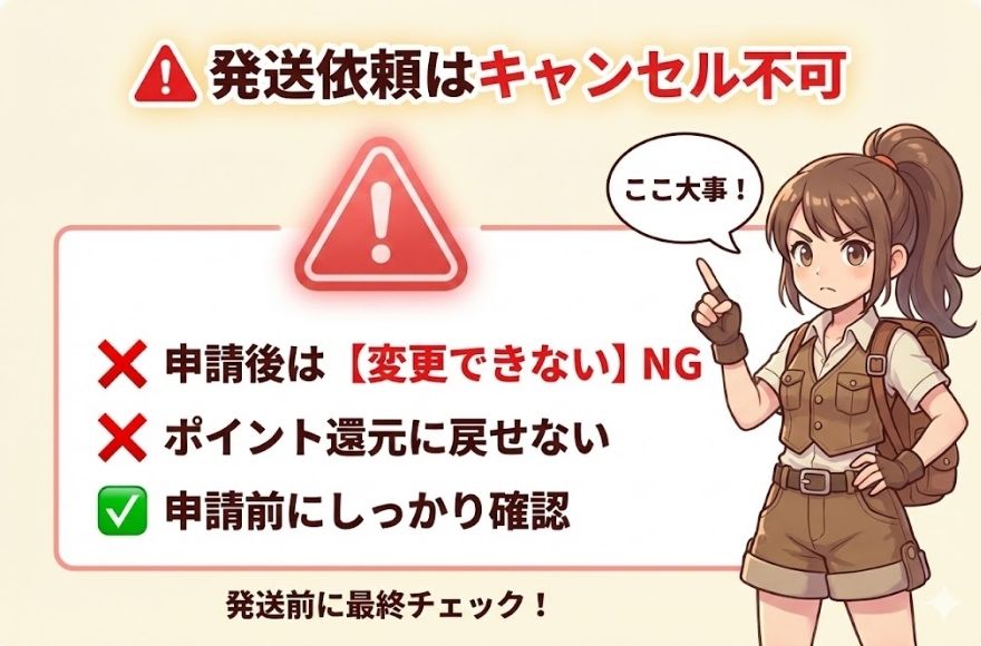 発送依頼するとキャンセルできない