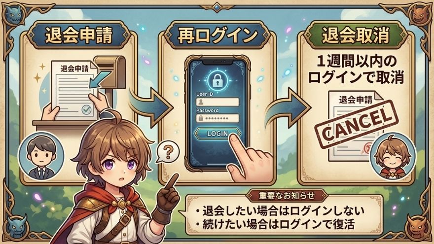 ログインすると退会が取り消される