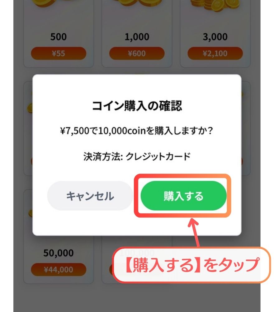 クレジットカードの購入確認画面