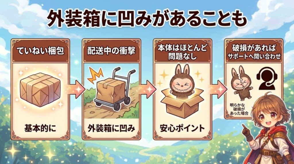 外装箱に凹みがあることも