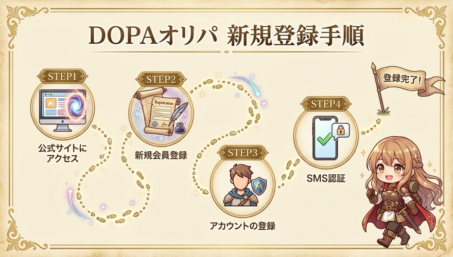 DOPAオリパ新規登録手順 公式サイトアクセス・新規会員登録・アカウント登録・SMS認証の4ステップ