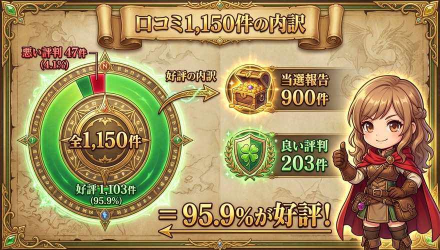 オリくじの口コミ1150件の内訳図解
