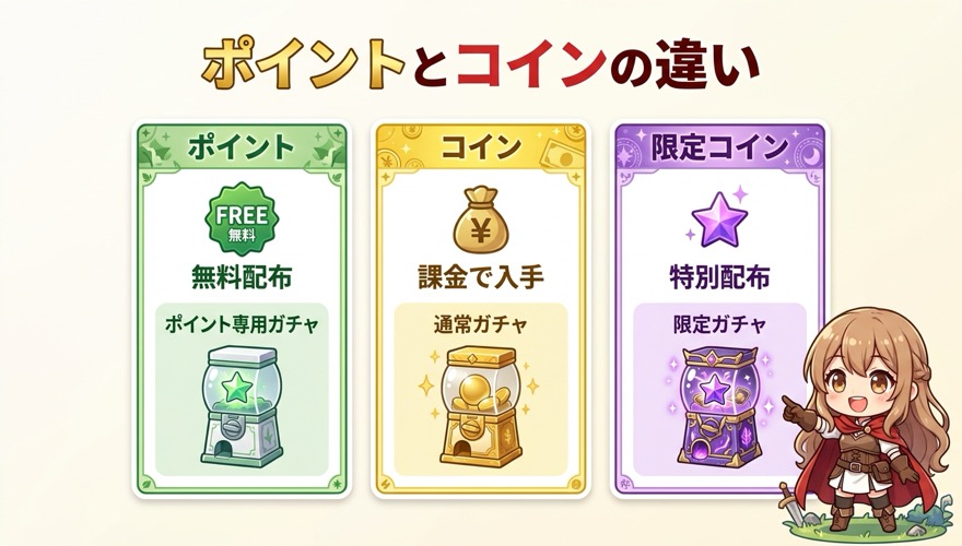 オリくじのポイントとコインの違いを示す図解