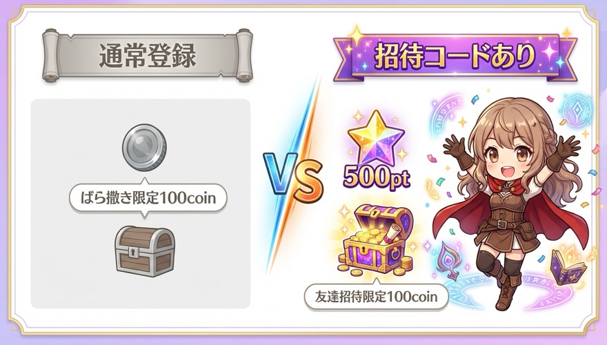 通常登録と招待コードありの特典比較図解