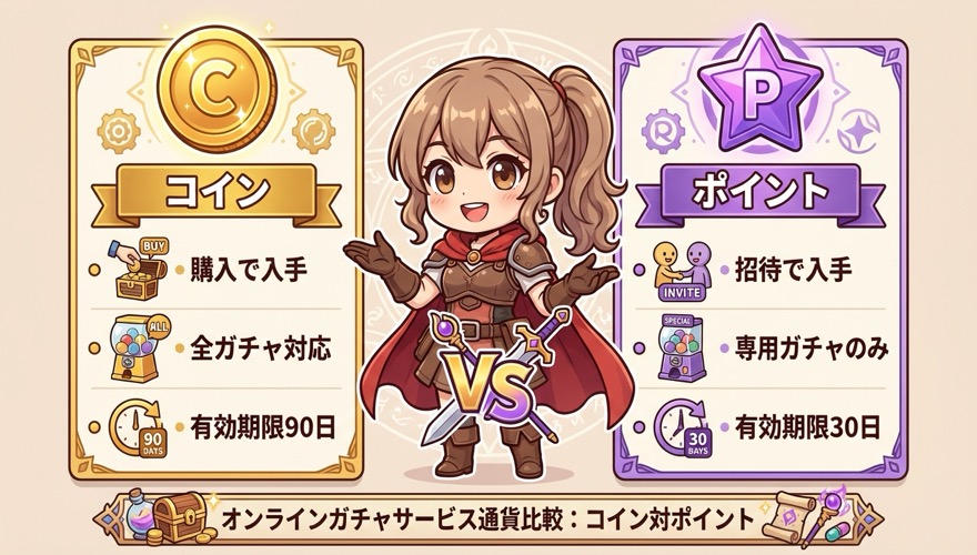 オリくじのコインとポイントの違い比較図解