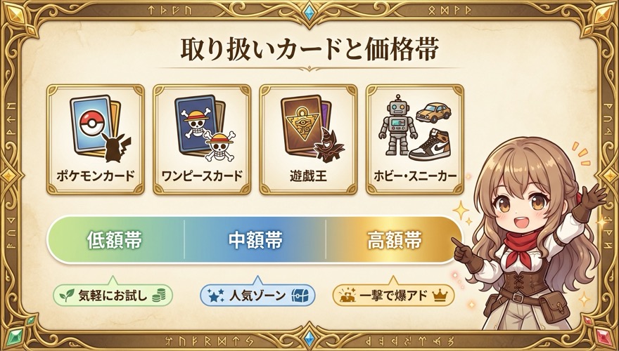 オリパワンの取り扱いカードと価格帯の図解