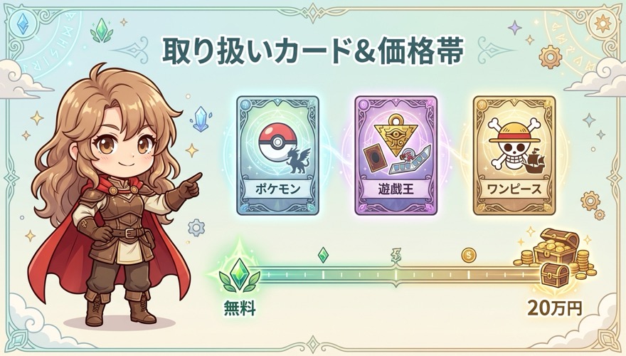 オリくじの取り扱いカードと価格帯の図解