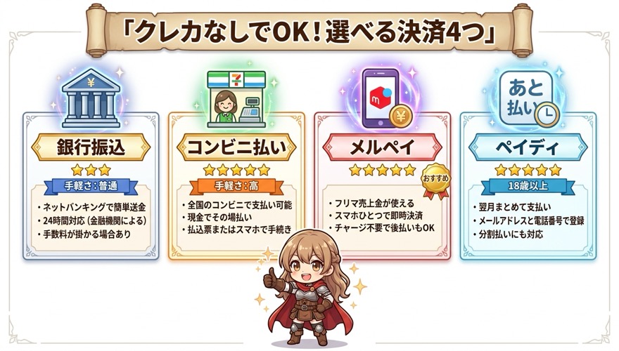 オリパワンでクレカなしでも使える決済4種の図解