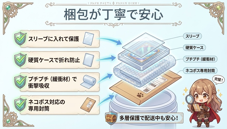 DOPAの梱包が丁寧で安心であることを示すチェックリスト図解
