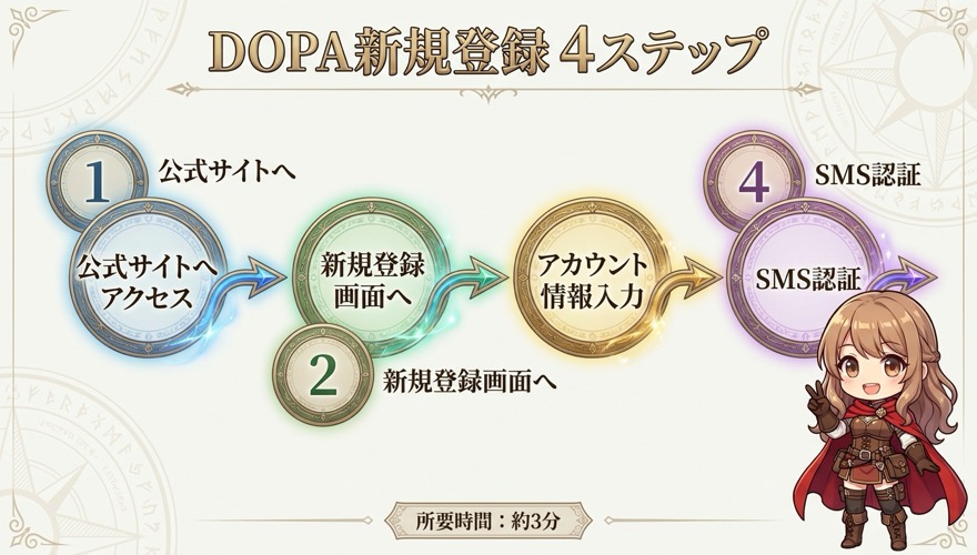 DOPA新規登録4ステップの全体フロー図解