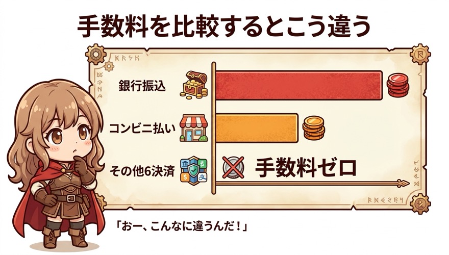 オリパワンの支払い方法ごとの手数料比較グラフ