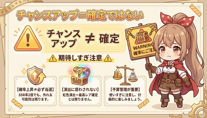 オリパワンでチャンスアップしてもハズレがある注意点を示す図解