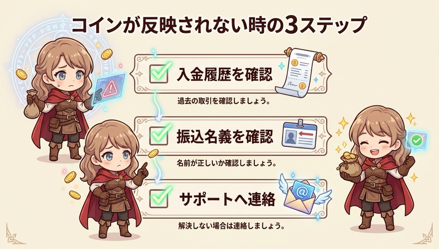 オリパワンで銀行振込のコインが反映されない時の3ステップ対処法