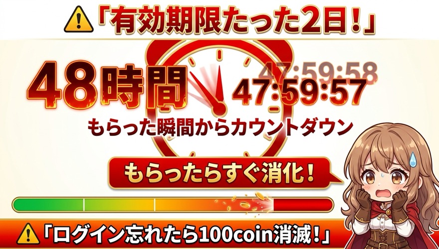 有効期限はわずか2日(48時間)で失効する注意点を示す図解