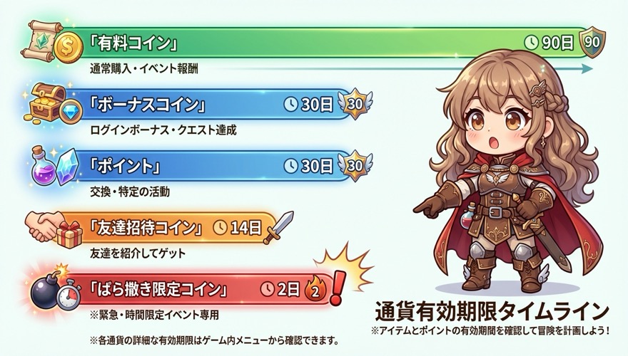 オリくじ各通貨の有効期限タイムバー図解