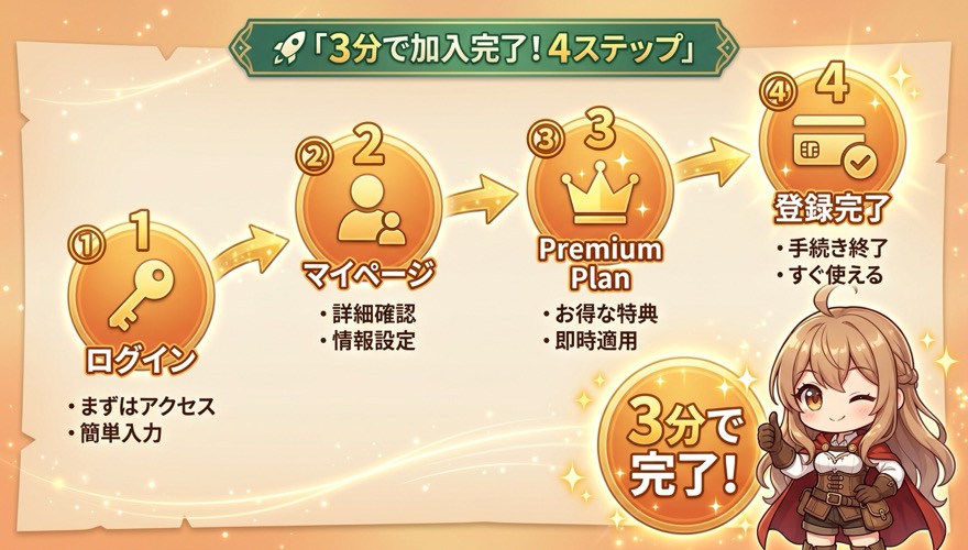 プレミアムプラン4ステップ加入フロー（3分で完了）