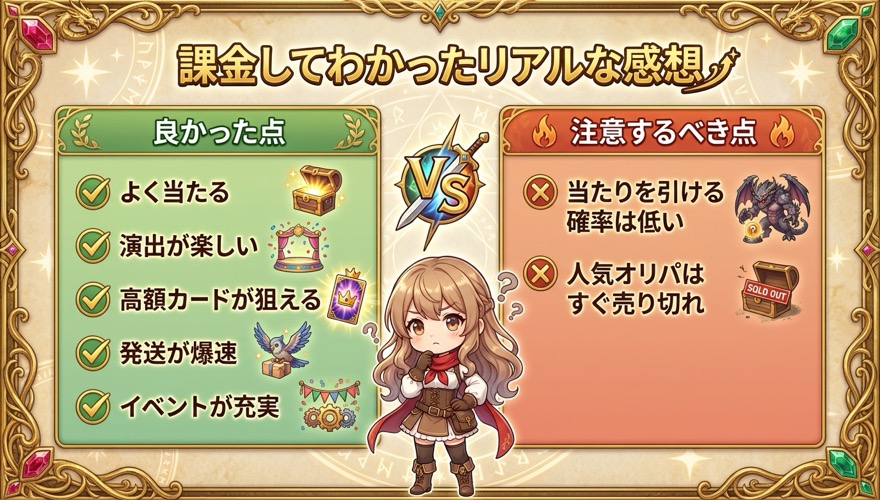 オリパワンに課金してわかった良い点と注意点の対比図