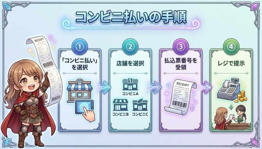 オリパワンのコンビニ払い手順4ステップ図解