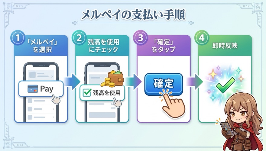 オリパワンのメルペイ支払い手順4ステップ図解（残高チェック＋確定）
