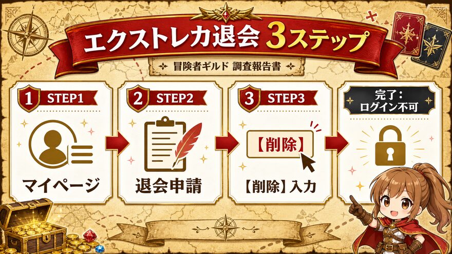 エクストレカ退会3ステップ手順の図解