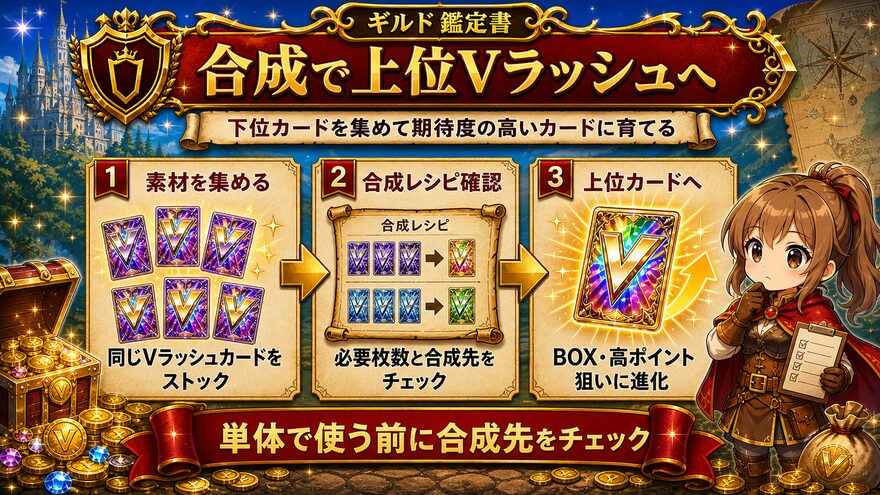 エクストレカの合成で上位Vラッシュを狙う流れを示す図解