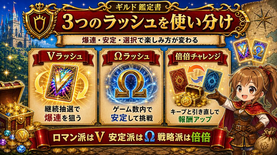 エクストレカのVラッシュとΩラッシュと倍倍チャレンジの違いを示す図解