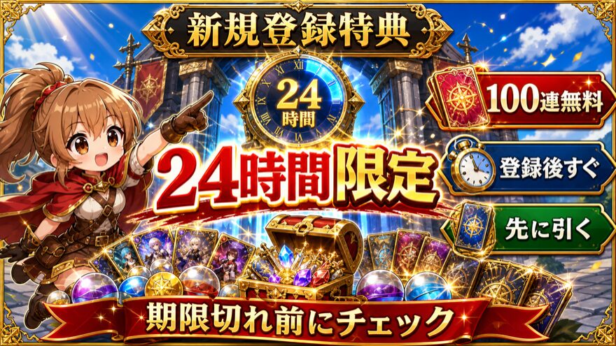 イブガチャ新規登録24時間限定100連無料ガチャの図解