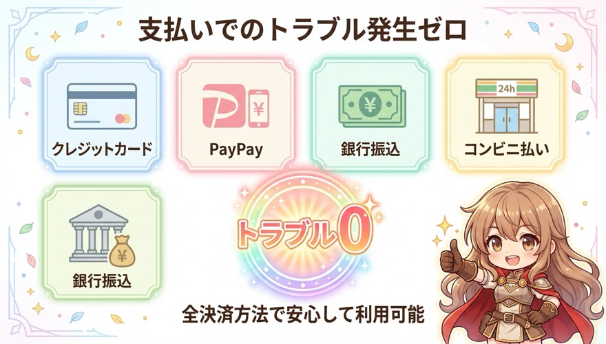 支払いでのトラブル発生ゼロ
