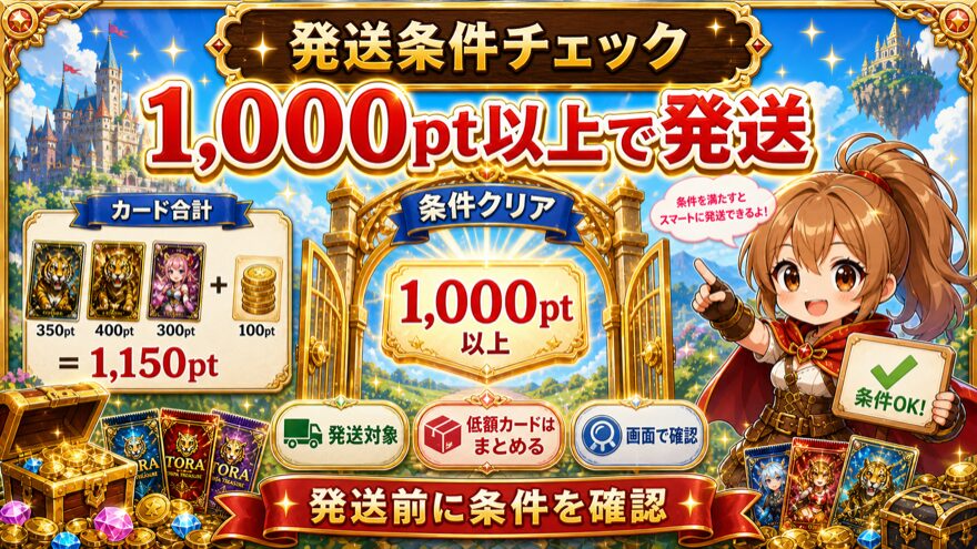 TORAオリパ発送は1000ポイント以上のカードが必要な条件図解