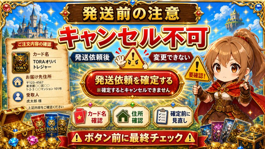 TORAオリパ発送依頼後はキャンセル不可の注意図解