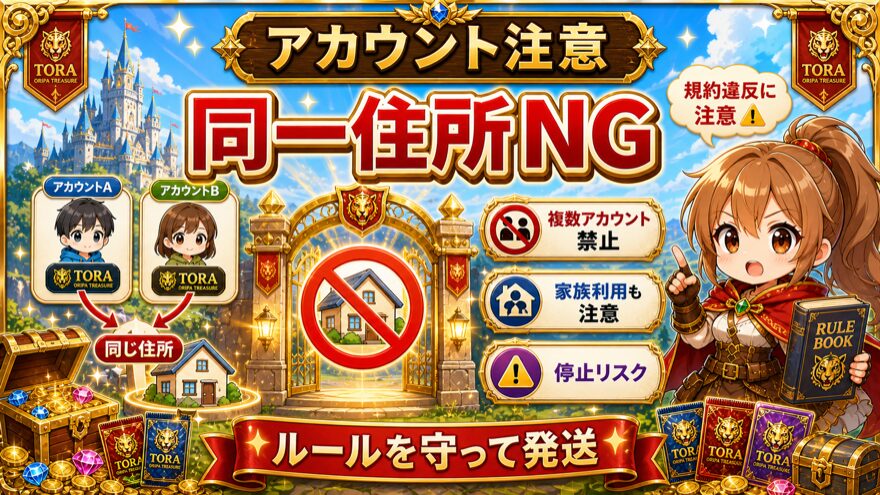 TORAオリパ同一住所での複数アカウント禁止の注意図解
