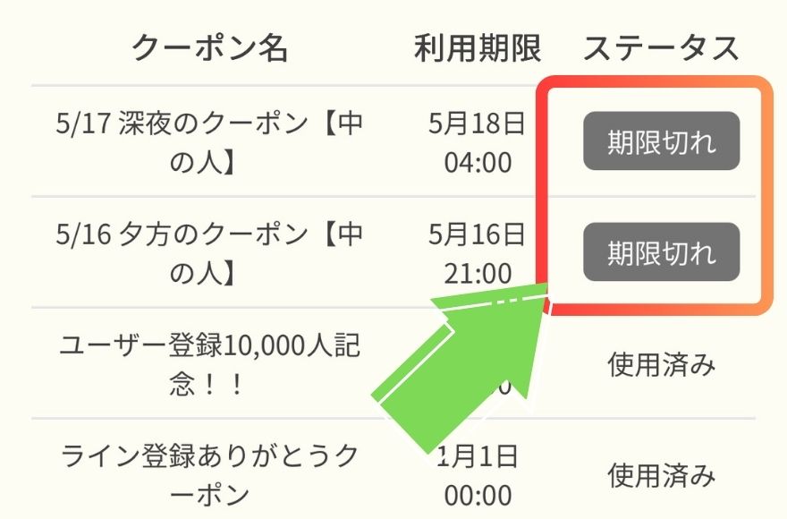 クーポンの有効期限が切れている