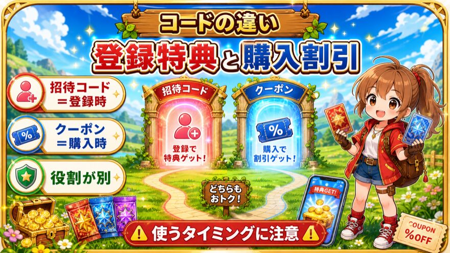 オリパスマッシュ招待コードとクーポンの違いを示す図解