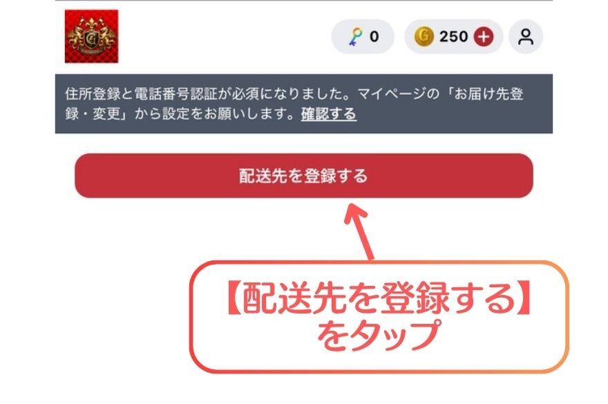 GRIMオリパ新規登録手順6 住所入力画面