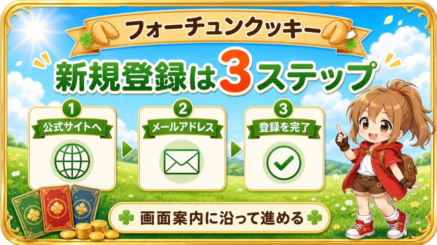 フォーチュンクッキーの新規登録手順を示す図解