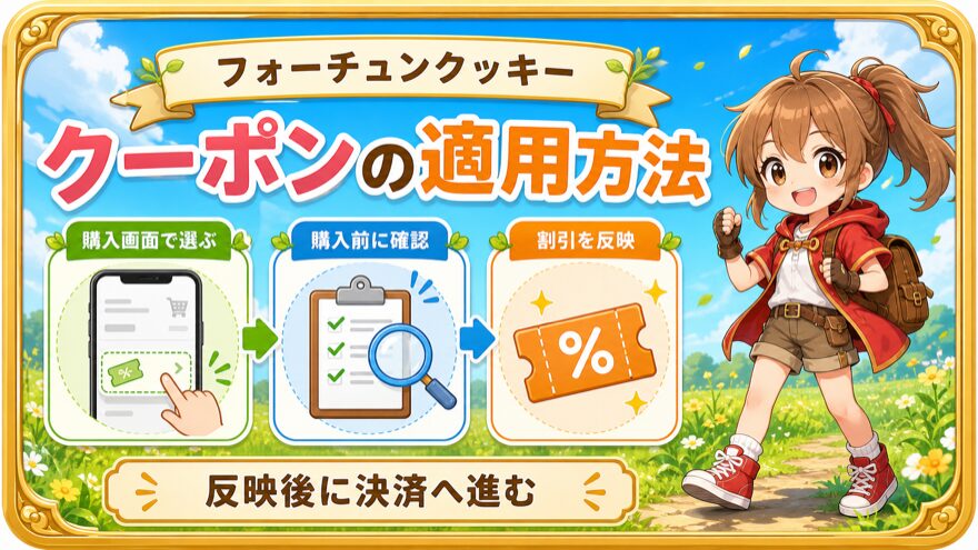 フォーチュンクッキーのクーポン適用方法を示す図解