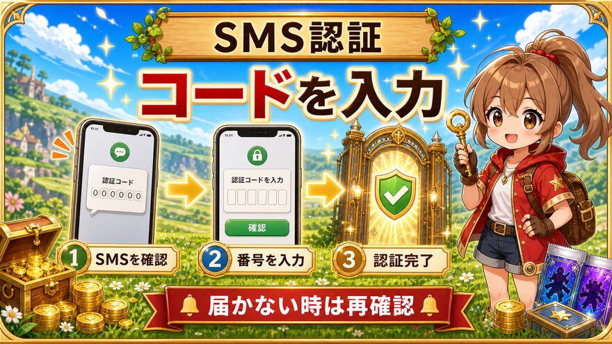 フォーチュンクッキーのSMS認証でコードを入力する流れを示す図解