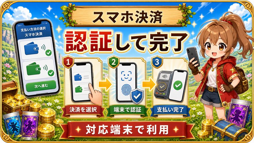 フォーチュンクッキーのスマホ決済で認証して支払う手順を示す図解