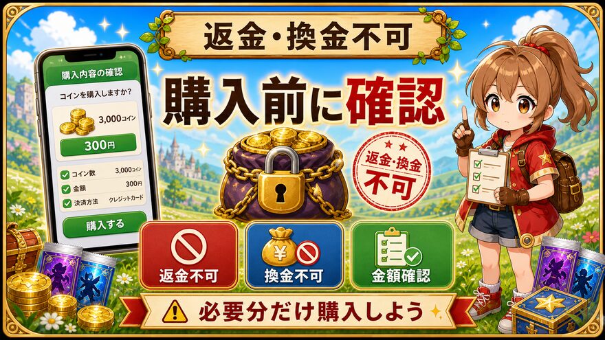 フォーチュンクッキーの返金と換金不可の注意点を示す図解