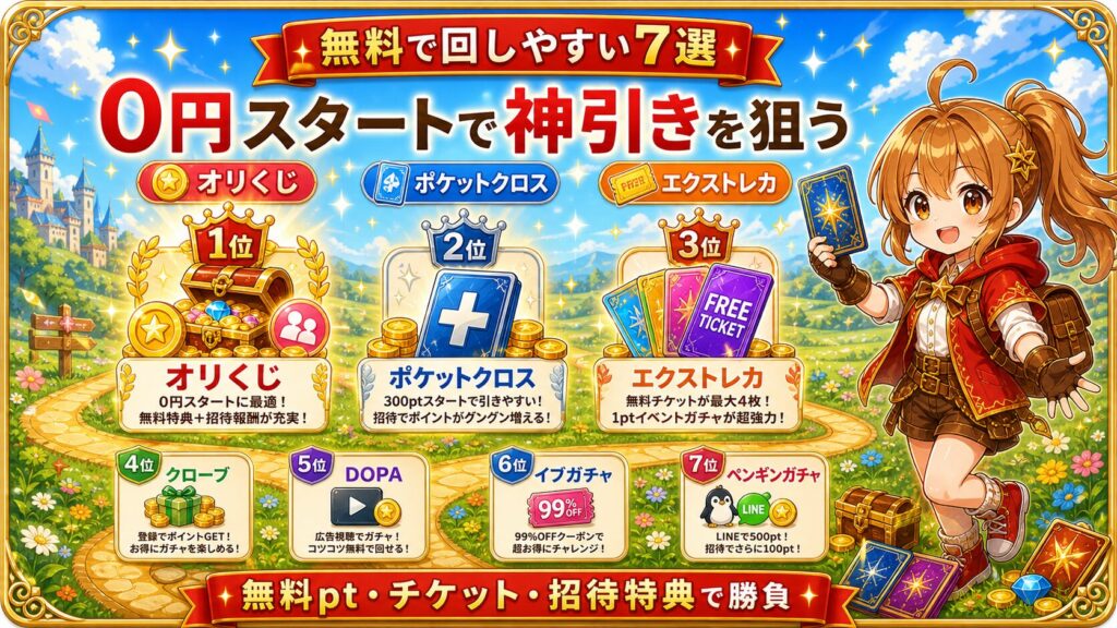 無料でガチャを回しやすいオンラインオリパ7選のランキング図解