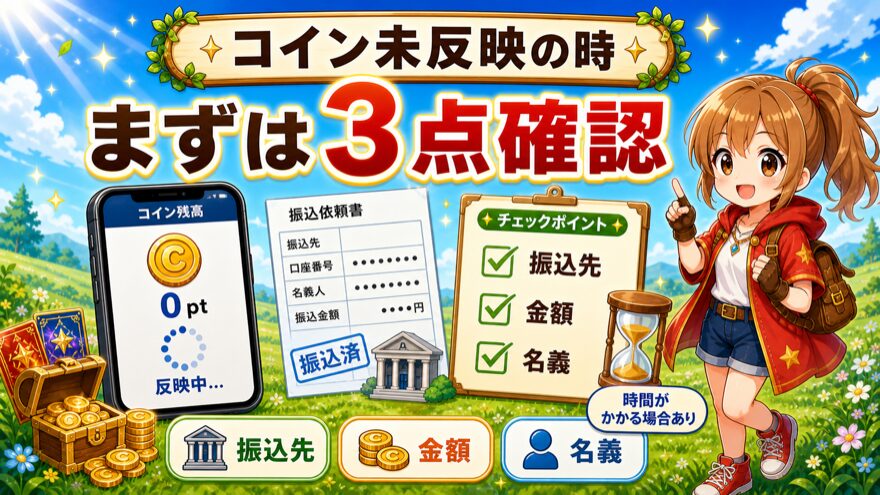 GRIMオリパで銀行振込のコインが反映されない場合の確認ポイント